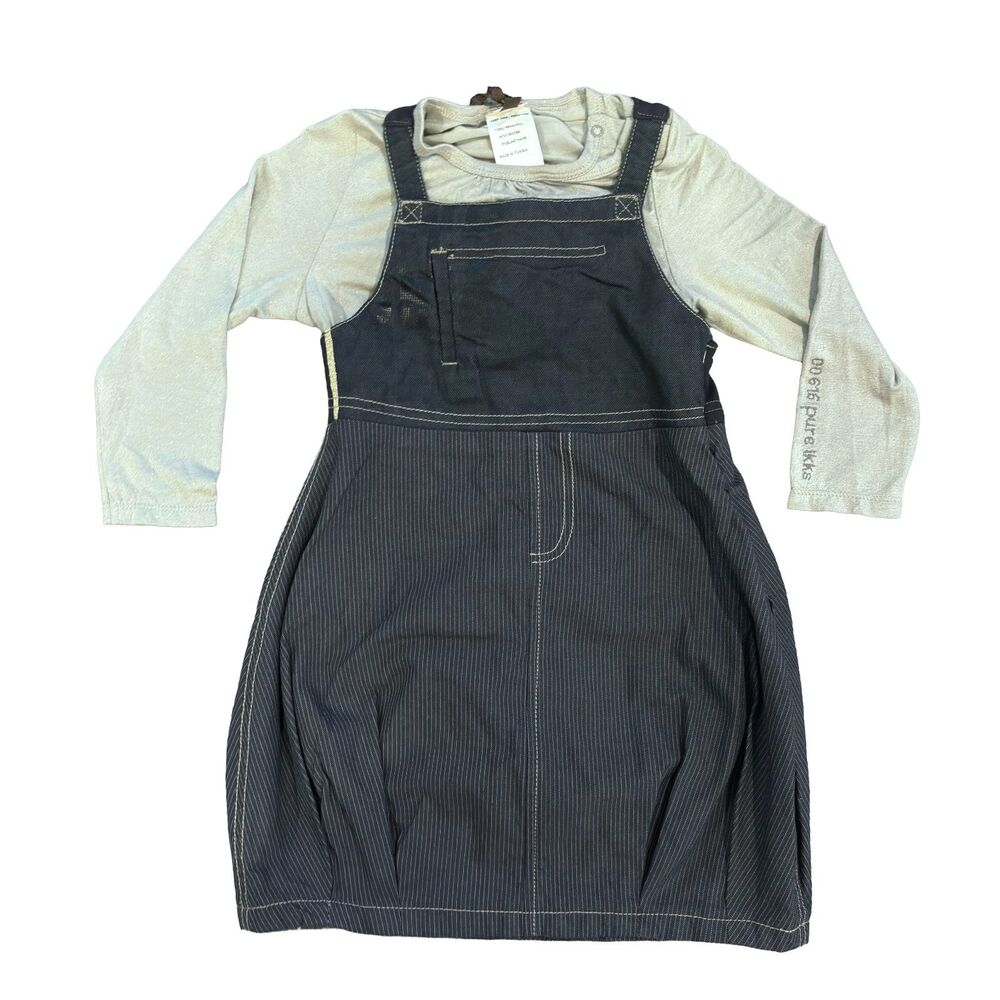 IKKS Girls 3T 94cm 2 Piece Outfit Silver Top Pinstripe Jumper Dress NWT